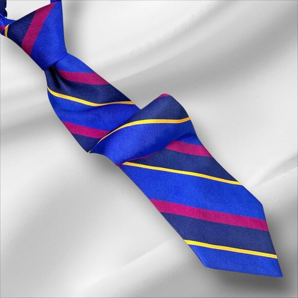 Vintage Polo Ralph Lauren Blue Red Gold Repp 100% Silk Hand Made‎ In USA - Picture 1 of 8